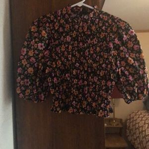 Floral Smocked Blouse with Puffy Sleeves